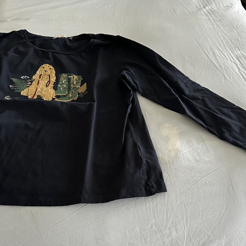 Barbour navy long sleeved Tee with Dog and Boots Design - Picture 4 of 6
